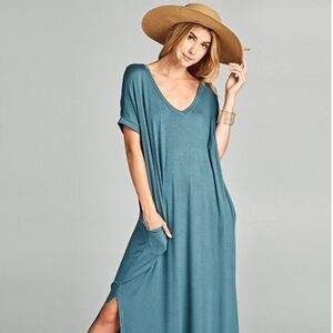 Love Kuza Jersey Maxi Dress In Teal